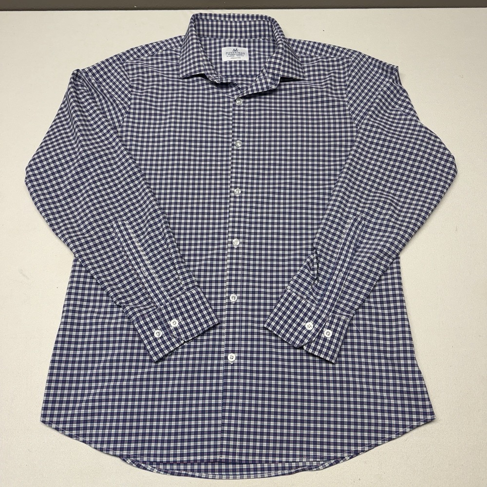 Mizzen + Main Shirt Mens XL Blue Red Plaid Check Long Sleeve Button Up Trim Fit